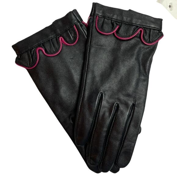 Kensie Black Leather Pink Ruched Gloves Size S NWT - Picture 1 of 5